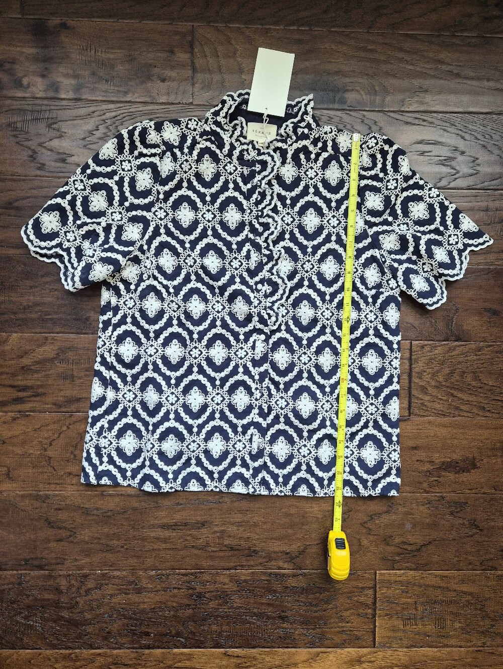 *NWT* [Sezane] Dahlia Shirt in Marine with Daisies, Size 38/6, Organic Cotton - Picture 4 of 13